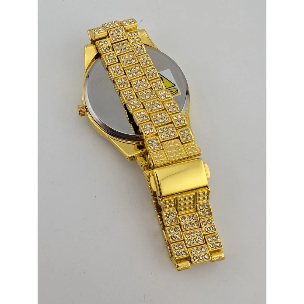 Men's Quartz‎ Watch Gold Tone Bling 43mm Case 7.5